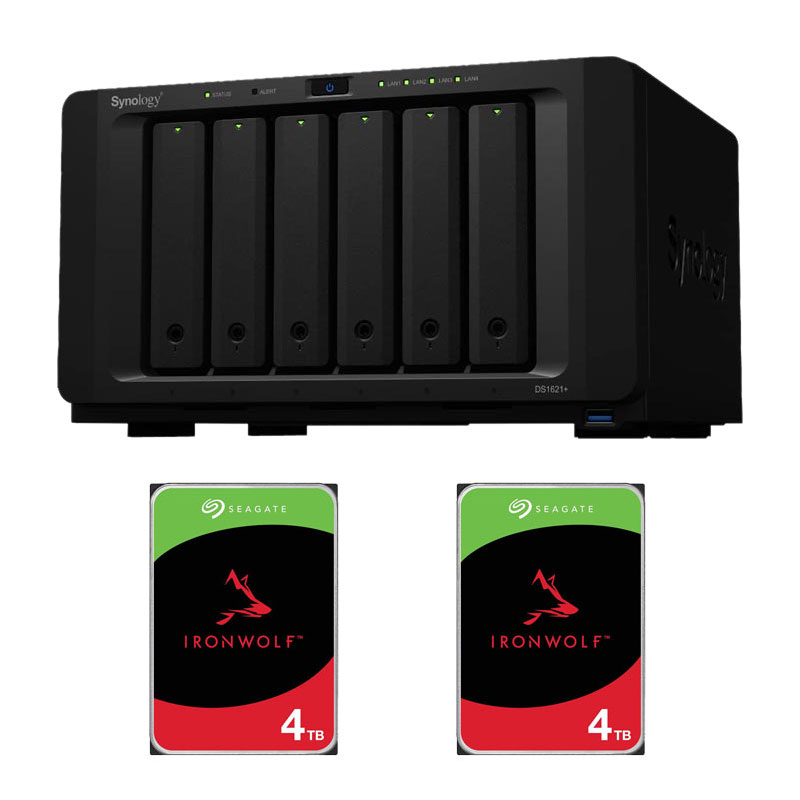 Picture of Synology DiskStation DS1621+ Network Attached Storage Drive (Black)  + 2 x Seagate 4TB IronWolf NAS HDD (3.5" 6GB/S SATA 256MB/ 3 Years Warranty) 